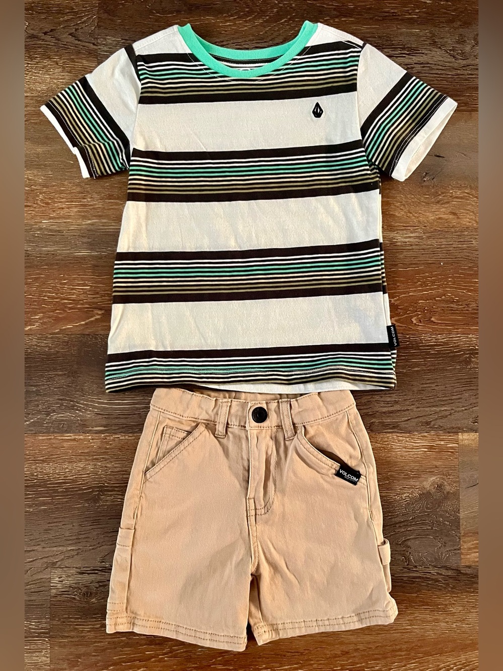 Toddler Boys Volcom Cargo Short & Striped Shirt Set Size 2T